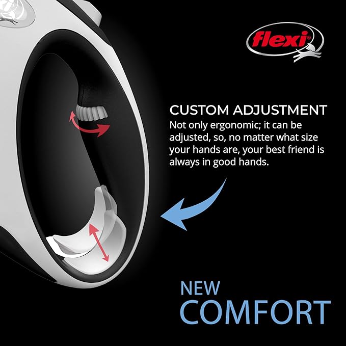 FLEXI® New Comfort Tape Retractable Dog Leash for Large Dogs Upto 132 lbs. – 16 ft., Black/Grey | Tangle Free Pet Walking Leash with One-Handed Brake, Pause, Lock |German Quality Product
