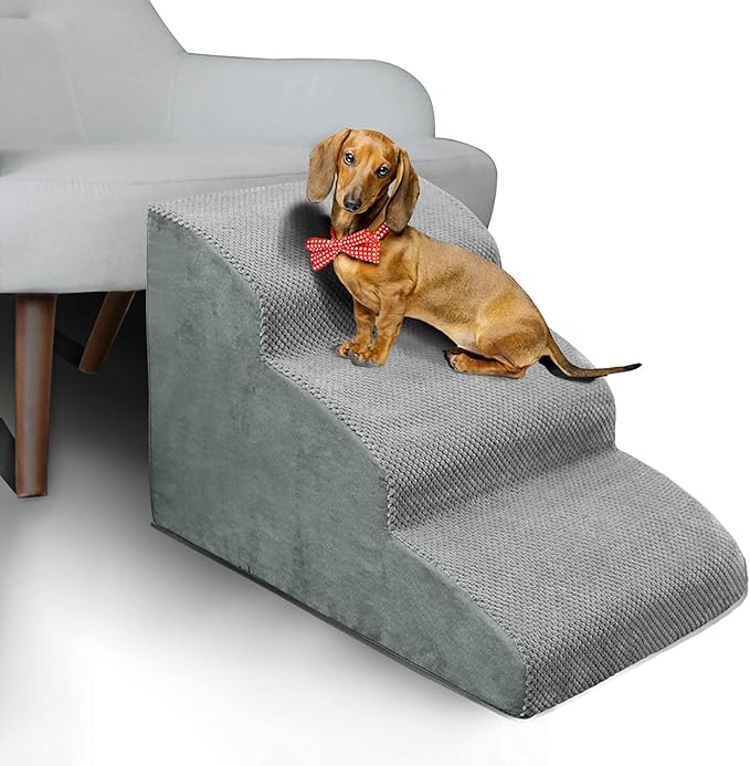 3 Steps High Density Foam Dog Stairs Ramps,Non-Slip Pet Steps for Older Dogs,Pet with Joint Pain, Sofa Bed Ladder for Cats