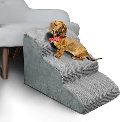 3 Steps High Density Foam Dog Stairs Ramps,Non-Slip Pet Steps for Older Dogs,Pet with Joint Pain, Sofa Bed Ladder for Cats