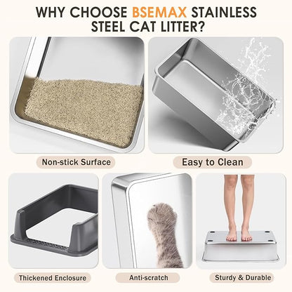 Stainless Steel Litter Box with Lid: Metal Cat Litter Box for Small Cats with Scoop, High Sided Kitty Litter Pan Tray, 17.4'' x 13.5'' x 8.5'', Non-Stick, Anti-Leakage, Easy Cleaning (Dark Gray)