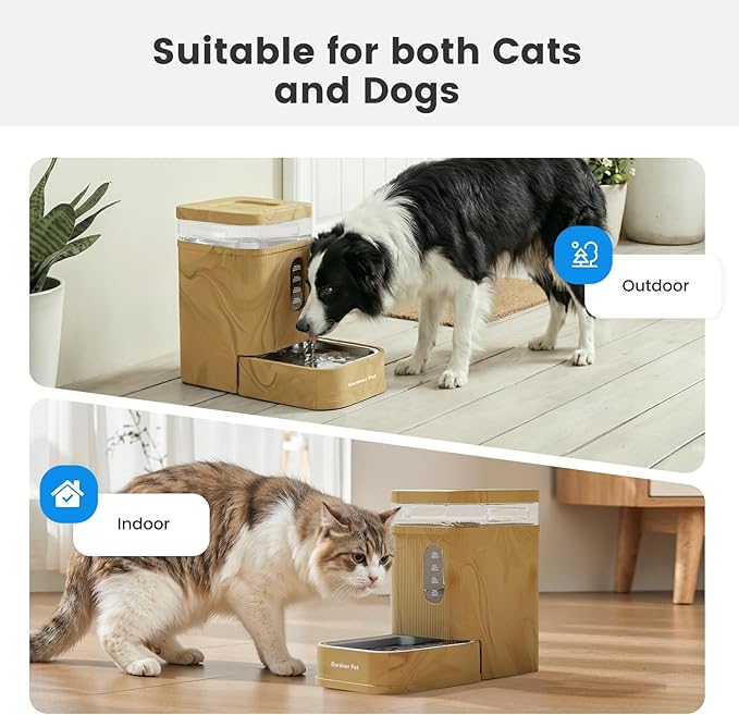 Gardner Pet 1.7 Gallon Automatic Dog Water Bowl Dispenser 6.5L Gravity Water Feeder with Stainless Steel Bowl & Maifan Stone Filter, BPA-Free for for Cats and Dogs (Brown, 1.7 Gallon)