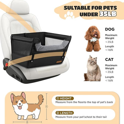 BONTHEE Elevated Dog Car Booster Seat for Dogs & Cats up to 35LB, 6-Inch Memory Foam Pet Booster Seat, Side Breathable Mesh,Portable Travel-Safe Bed for Cars,Elevated Car Seat for Small Medium Dogs