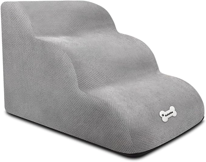 Dog Stairs, Soft Comfortable Pet Stairs with Washable & Zippered Cover, Easy Climb Dog Ramp Steps, Dog Ramps for Sofa Bed(Grey)