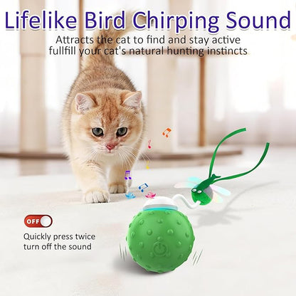 Interactive Cat Ball Toy, Fast Moving Cat Toys for Indoor Cats-with Dragonfly & Feather Tails,Automatic Motion Activated, Realistic Squeak Sound for Exercise Stimulation (Green)