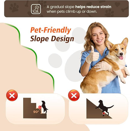 Dog Stairs for Small Dogs, 4-Step Dog Steps for Bed & Couch, High-Density Foam Pet Stairs, Non-Slip Indoor Pet Ramp, Washable Cover, Fits Beds up to 18.1", Grey