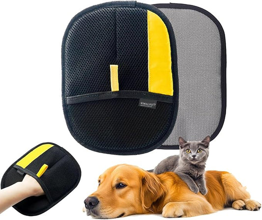 VIMALIFE Pet Hair Removal Glove for Dogs and Cats, Quick Cleaning Electrostatic Hair Remover, Reusable for Sofa, Carpet, Clothing & Car Seats, Easy Fur Cleaning Tool for Home & Travel, Yellow Black