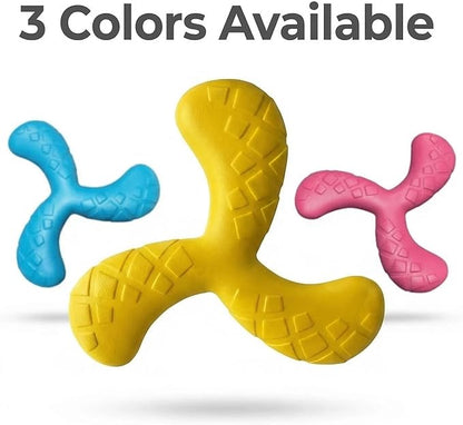 Ultra Durable Tri-Prong Dog Chew Toy for Teeth Cleaning - Non-Toxic Rubber Interactive Tug of War & Fetch Toy for Medium & Large Dogs(Yellow)