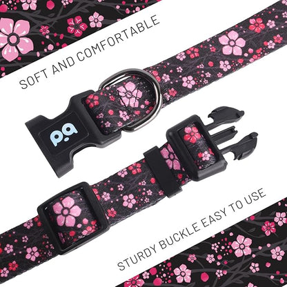 QQPETS Adjustable Soft Dog Collar: Print Flower Pink Multicolor Cute Patterns for XS Small Medium Large Pet Girl Boy Puppy Walking Running Training