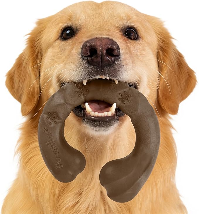 Tough Dog Toys for Aggressive Chewers, Bacon Scented & Curved Nylon Bone to Keep Them Busy, Durable Chew Toy for Medium & Large Breeds (25-80 lbs)