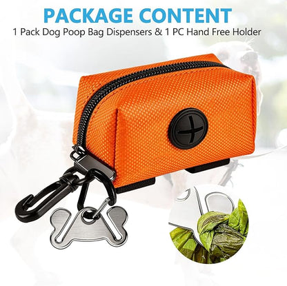 Dog Waste Bag Dispenser Pet Poop Bags Holder for Doggie Waste Bags Dispensers Soft Fabric Zipper Small Doggy Puppy Pouch for Leash Accessory Attachment with Carrier,Orange
