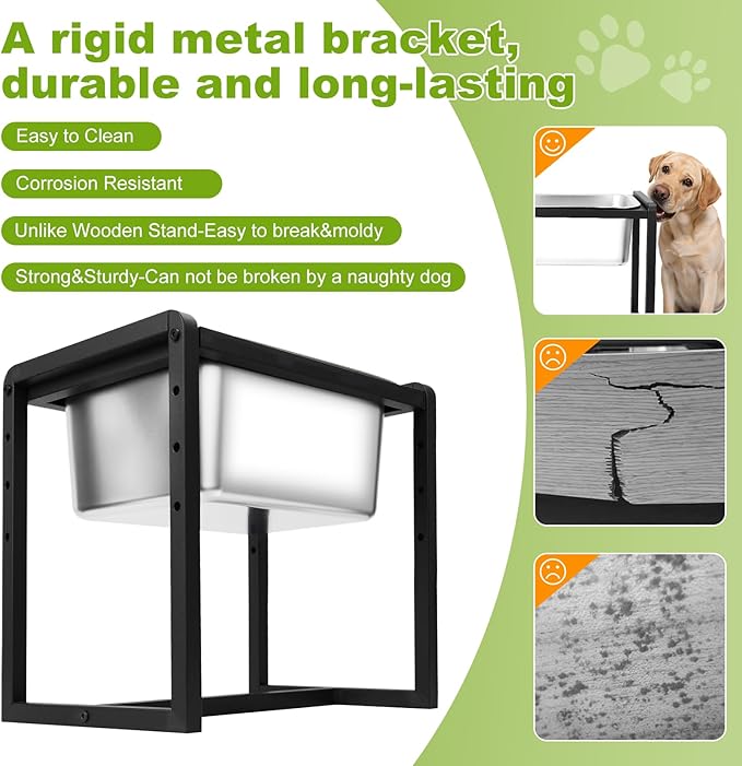 Adjustable Height Elevated Large Dog Water Bowls with Stainless Steel Bowls and Metal Stand，4-Level (8/10/12/14 Inches) Pet Bowl for Dogs for Large Medium Dogs - Durable, Easy to Clean (2.4gallon)