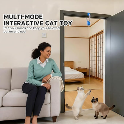 Interactive Cat Toy for Indoor Cats, 360° Auto-Rotating Door Hanging Teaser with Motion Activation, USB-C Rechargeable Quiet Self Play Cat Toy for Bored Indoor Adult Cats and Kittens