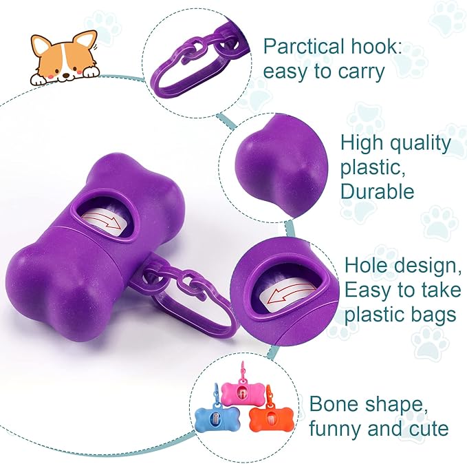 Zhehao Dog Poop Bag Holder Bulk 50 Pack for Leash with Clip, Preloaded Waste Dispenser, Portable Walking Accessories for Hiking Travel Multi Dog Household(Classic,Bone)