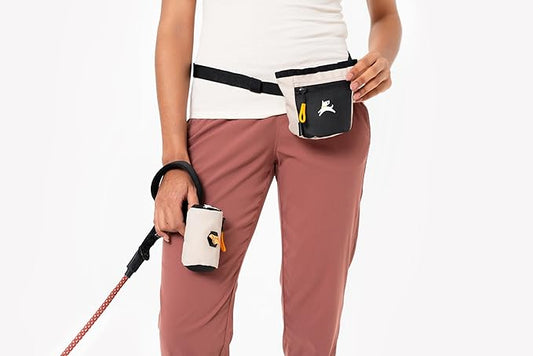 OllyDog Goodie Treat Bag, Dog Treat Pouch, Waist Belt Clip for Hands-Free Training, Magnetic Closure, Dog Training and Behavior Aids, Three Ways to Wear (Con Leche)