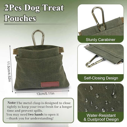2Pcs Dog Treat Pouches for Pet Training, Hand Free Puppy Dogs Treat Bag with Carabiner, Portable Auto Closing Pet Dog Walking Bag for Travel or Outdoor Use, Pets Feed Snack Reward Pocket- Pink, Green