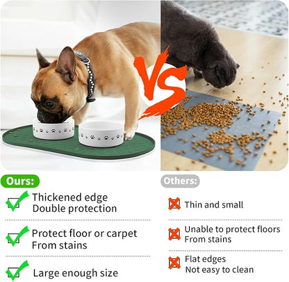 KPWACD Pet Placemat for Dog and Cat, Anti-Slip Waterproof Dogs Feeding Bowl Mat Prevent Food and Water Overflow, Silicone Puppy Dish Mats Suitable for Small Medium Big Pets, Hunter Green, 19" * 12"