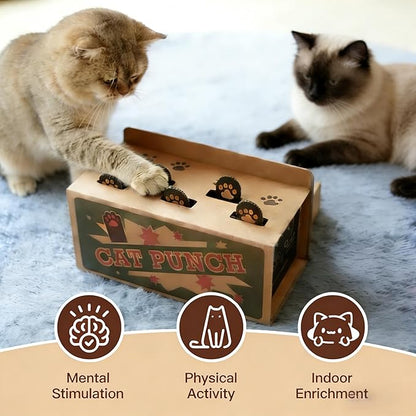 Interactive Cat Toys for Indoor Cats Enrichment Toys for Bored Indoor Adult Cats Scratching&Hunting, Kittens Supplies, DIY Cardboard Whack A Mole Cat Toy Box, Gifts for Cat Lovers