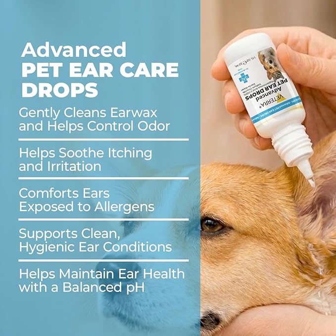 Dog and Cat Ear Cleaning Solution for Dog & Cat – Vet Recommended Ear Cleaner, Helps Remove Wax & Odor, Supports Healthy Ears, Gentle No-Rinse Formula - 1 Oz - 30 Ml