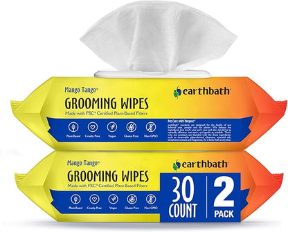 earthbath, Hypo-Allergenic Pet Eye Wipes - Fragrance Free Tear Stain Remover for Dogs Cats, Puppies and Kittens, Made in USA, 100% Cruelty Free - 30 Count (2 Pack)