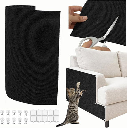 Cat Scratch Couch Furniture Protector, Trimmable Self-Adhesive Cat Scratch Carpet, DIY Climbing Cats Scratch Mat for Covering Cat Scratching Post and Wall & Door Protector from Cat Claws (Black)