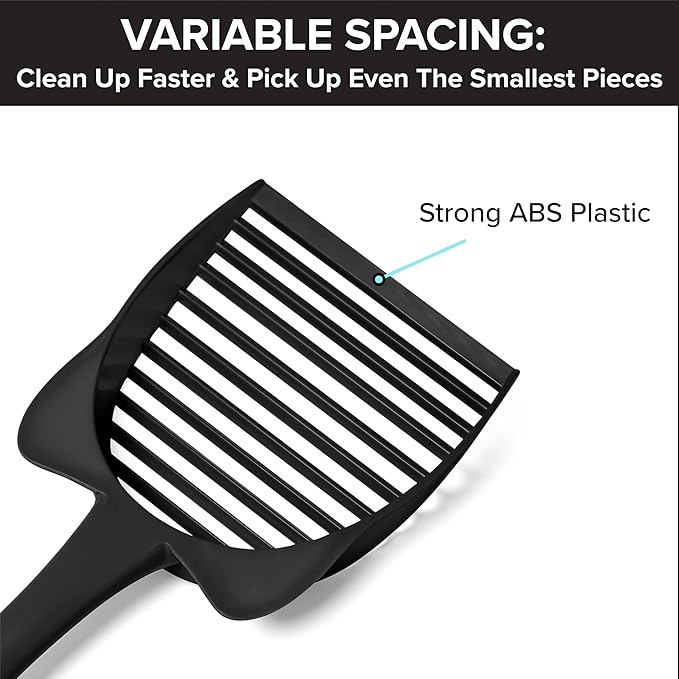CatGuru Cat Litter Scoop, Jumbo Litter Scoop, Litter Scooper with Deep Shovel & Long Handle, Super Fast Sifter, Durable Kitty Litter Scoop, Cat Stuff, Kitten Supplies (Black)