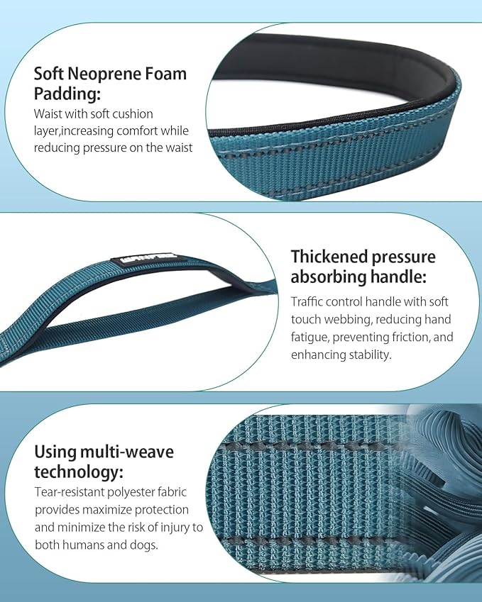 Hands Free Dog Leash & Car Seatbelt, 5.9-9.5ft Crossbody Dog Belt with Dual Soft Handles, Shock-Absorbing, 360° Clip, Reflective Design for Walking, Running, Hiking, Travel. (Ink Blue)