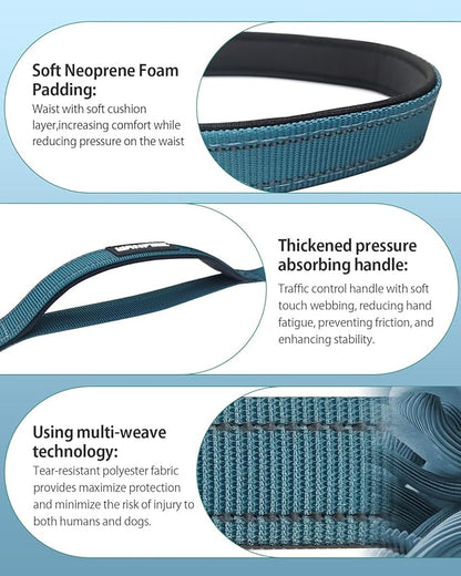 Hands Free Dog Leash & Car Seatbelt, 5.9-9.5ft Crossbody Dog Belt with Dual Soft Handles, Shock-Absorbing, 360° Clip, Reflective Design for Walking, Running, Hiking, Travel. (Ink Blue)