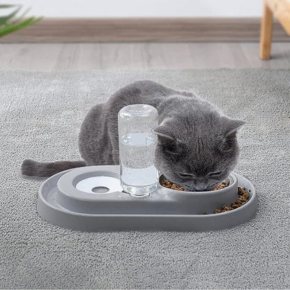 Luck Dawn Pet Feeder, Stainless Steel Double Dog Cat Bowls with Automatic Water Dispenser, for Small and Medium Pets, 500ml, Pink/Blue/Grey