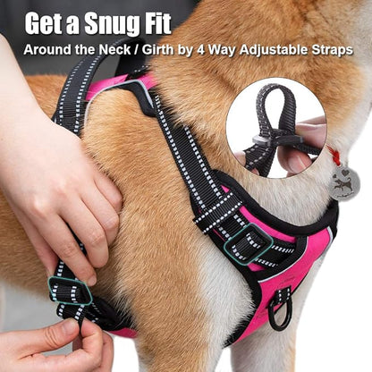 PoyPet No Pull Dog Harness, Reflective Comfortable Vest Harness with Front & Back 2 Leash Attachments and Easy Control Handle Adjustable Soft Padded Pet Vest for Small to Large Dogs (Pink,XL)