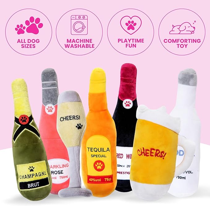 Glow Pups Dog Beer Toy, Plush Squeaky Beer Mug Dog Toy Dogs, Fun Alcohol Pet Toys, Engaging and Interactive, Machine Washable, Multicolor Plush