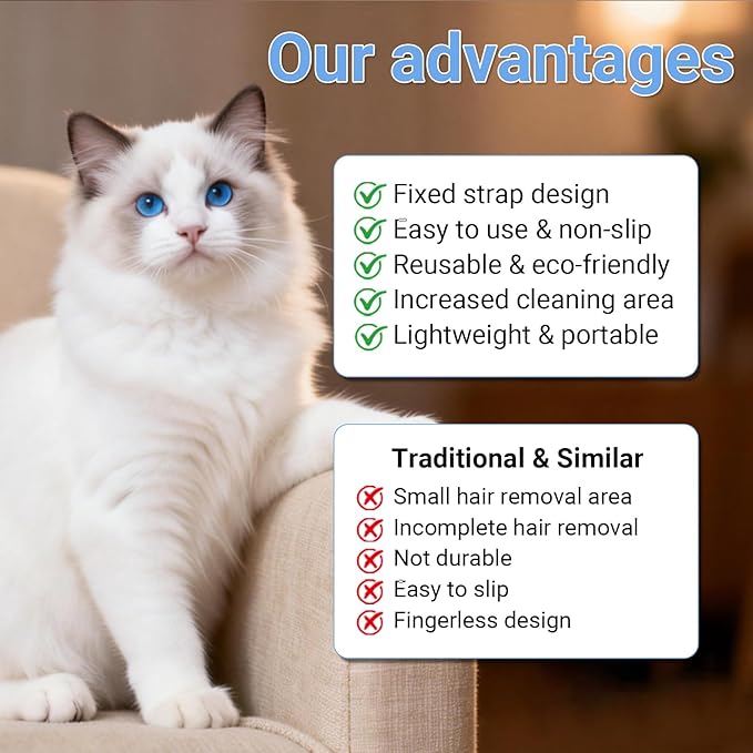 Pet Hair Removal Glove - Dual-Sided Silicone Grooming & Deshedding Glove for Dogs and Cats, Effective Hair Remover for Furniture, Carpet, Laundry and Upholstery