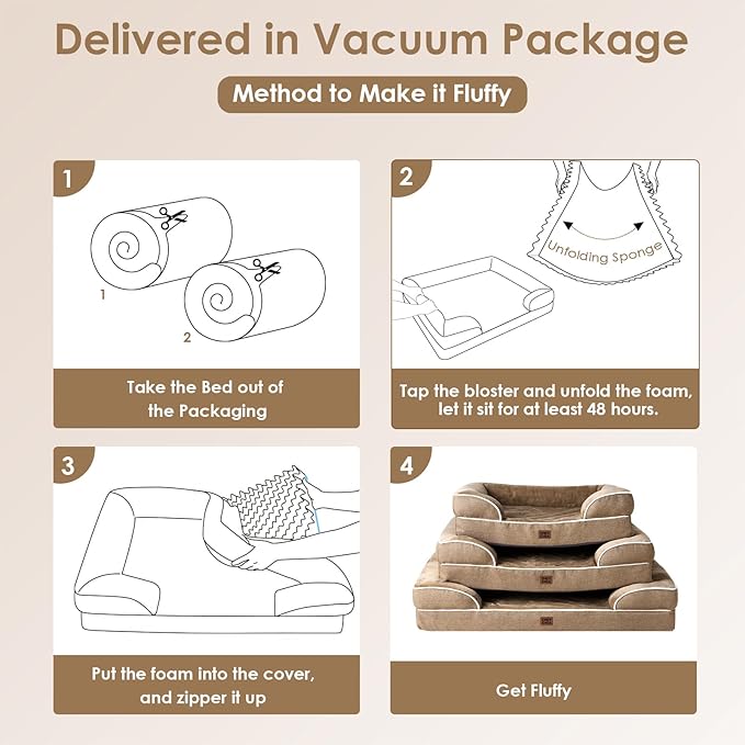 EHEYCIGA Orthopedic Dog Beds for Extra Large Dogs, Waterproof Memory Foam XL Dog Bed with Sides, Non-Slip Bottom and Egg-Crate Foam Big Pet Couch Bed with Washable Removable Cover, Camel