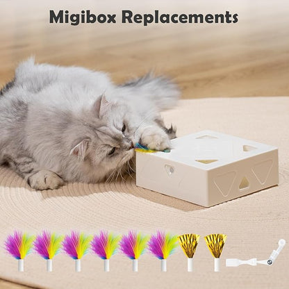 Migipaws Upgrade Rainbow Feather Replacement for Automatic MigiBox Cat Toy, 6pcs Rainbow Feather + 2pcs Free Mylar Refills