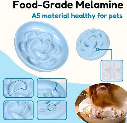 Slow Feeder Bowl for Cats and Small Dogs - Set of 3 Melamine Puzzle Cat Plates for Wet & Dry Food- Whisker Friendly & Dishwasher Safe & Non Slip Design (Blue + Green +White *3, 6.3''W)