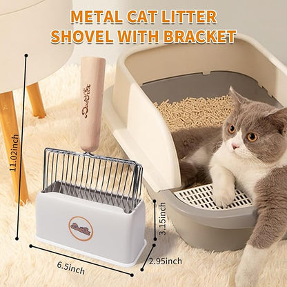 Cat Litter Scoop Metal Litter Scooper with Holder Cat Litter Scooper Kitty Litter Scoop Cat Poop Scooper Poop Scooper for Cat Litter Litter Box Scooper Metal