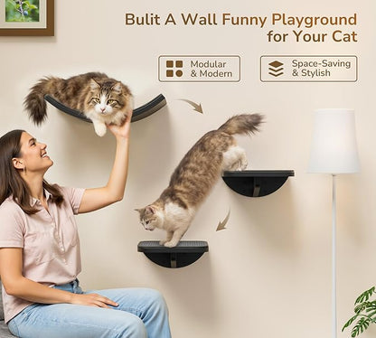 Wall Mounted Curved Cat Hammock with Grey Sisal Pad – Scratch-Friendly Cat Nest Perch for Wall – Large Floating Bed for Indoor Cats