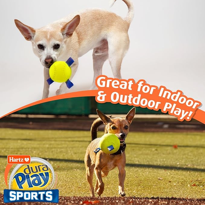 Hartz Dura Play Sports Soccer Dog Toy, Bacon Scented Squeaky Latex Yellow & Blue Toy, 1 Count