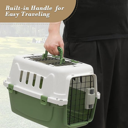 Athena Collection 18" Hard-Sided Travel Pet Carrier for Small Dogs and Cats, Plastic Dog Carriers with 2-Door Top & Front Load, Ventilation, Security Lock, Cat Dog Carrier for Pet, up to 10lbs, Green