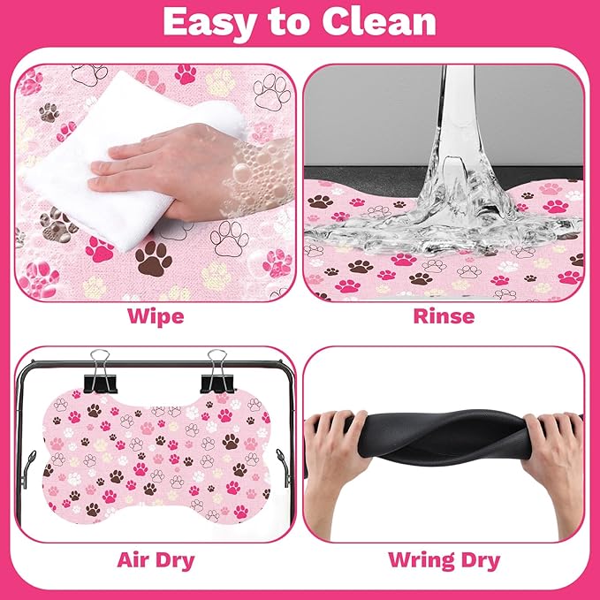 Pet Dog Cat Food Mat, Absorbent Bone Shaped Dog Bowl Mats for Food and Water, Non Slip Cute Dogs Cat Placemats Feeding Mat with Rubber for Floors Indoor Puppy Pet Accessories Supplies 16"x24" Pink