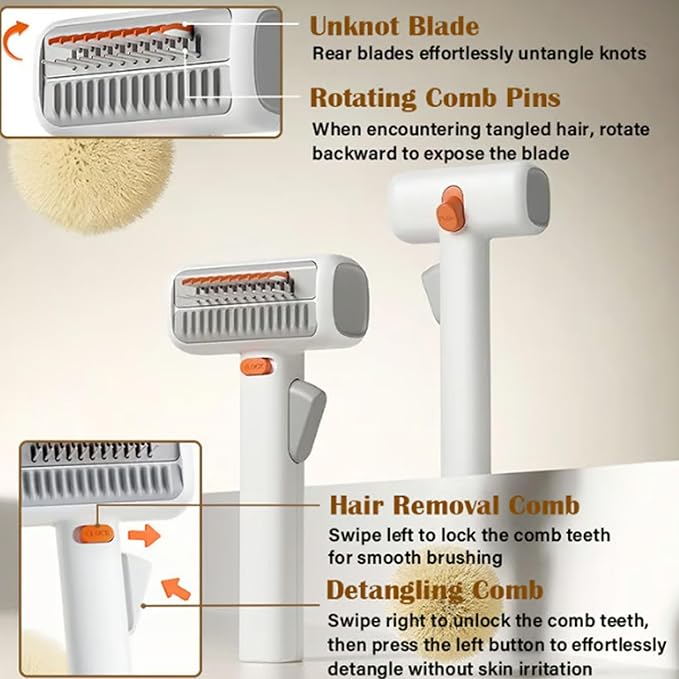 2026 New 2-in-1 Pet Self-Detangling & Grooming Comb, 2-in-1 Pet Comb Untangle & Remove Tangles One-Touch Switch, Pets Grooming Brush Detangle, Deshed (2Pcs)