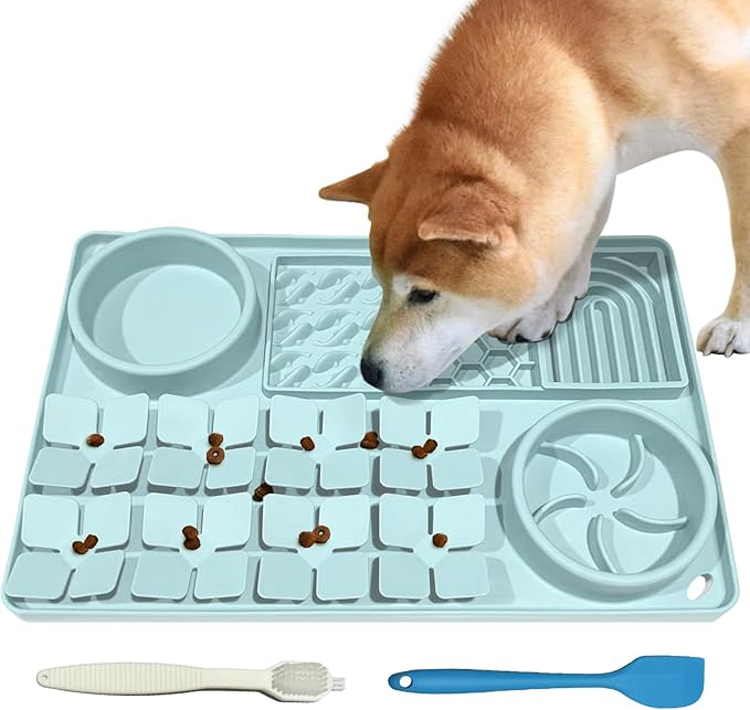 Lick Mat for Dogs Includes Brush and Scraper, Snuffle Mat Silicone Anti-chocking Pet Dish, Non-Slip Dog Licking Bowl Interactive Entertainment Puzzle Toy Mint Green