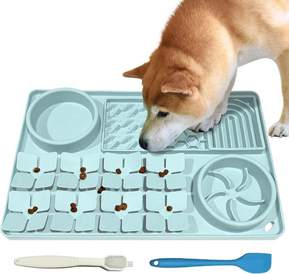 Lick Mat for Dogs Includes Brush and Scraper, Snuffle Mat Silicone Anti-chocking Pet Dish, Non-Slip Dog Licking Bowl Interactive Entertainment Puzzle Toy Mint Green