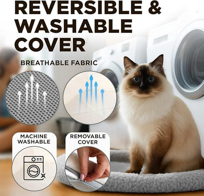 Cat Window Perch – Strong 6 Suction Cup Foldable Cat Hammock Bed for Large Cats and Kittens That Holds up to 50 lbs with Washable Reversible Cover, Sturdy Metal Frame for Window (Gray)