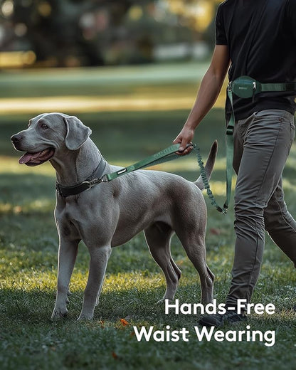 MIDOG Multifunctional Dog Leash Hands Free for Large Dogs - Adjustable Waist Leash with Zipper Pounch& Bungee Cord for Jogging/Running/Walking(4-7FT,Green)