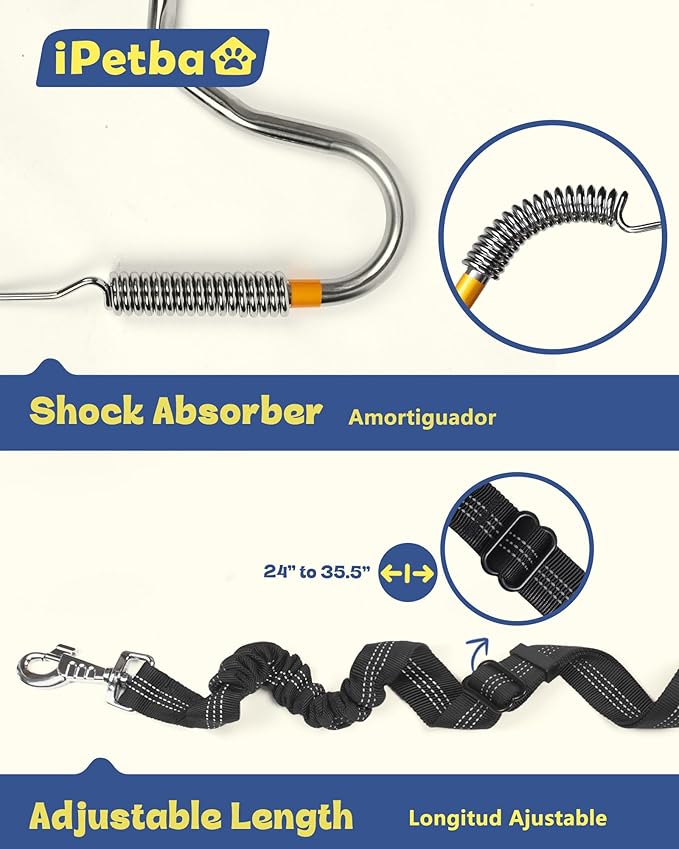 Dog Bike Leash - Hands-Free Bike Attachment for Dogs, Safe Shock-Absorbing, Adjustable Length, Easy to Install