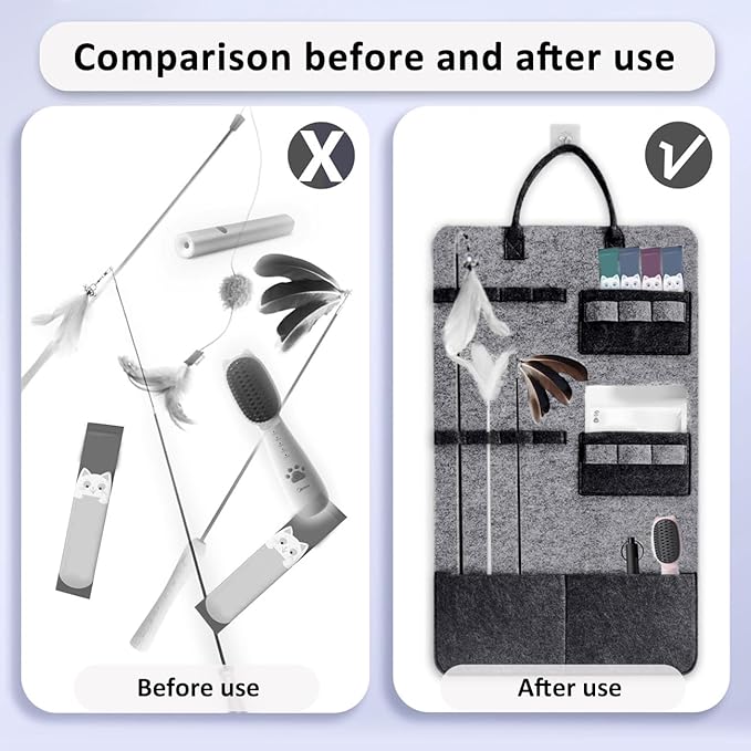 OLizee® Wall Mounted Cat Wand Toy Storage Bag Felt Cat Feather Toys Organizer Cat Teaser Wand Holder Cat Toy Storage Bag for Indoor
