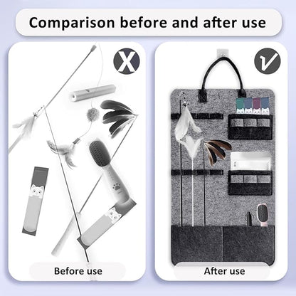 OLizee® Wall Mounted Cat Wand Toy Storage Bag Felt Cat Feather Toys Organizer Cat Teaser Wand Holder Cat Toy Storage Bag for Indoor