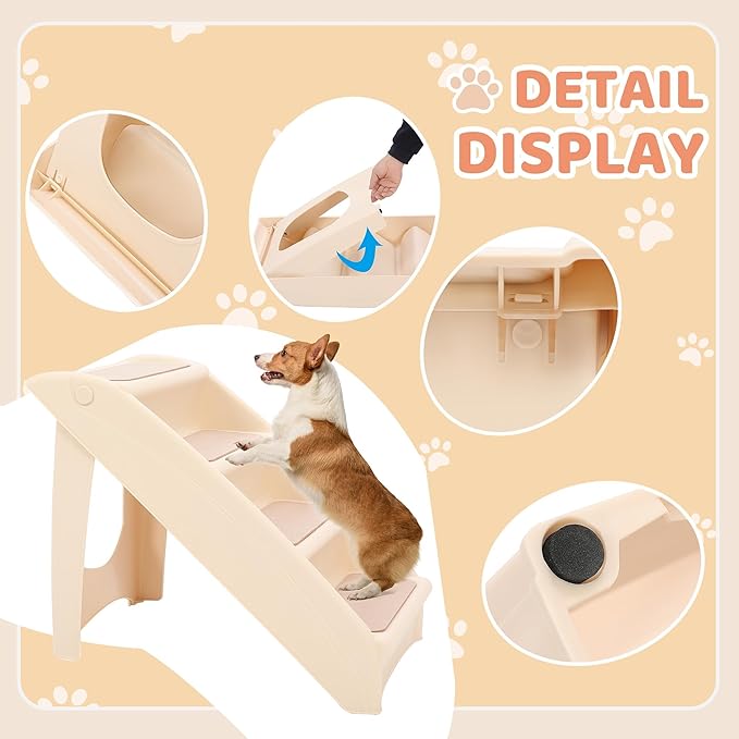 KUAFU Dog Stairs for Small Dogs Cats 18.5" H 4-Steps Folding Pet Steps for Couch Sofa and Bed PP Plastic