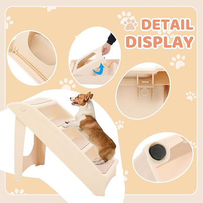 KUAFU Dog Stairs for Small Dogs Cats 18.5" H 4-Steps Folding Pet Steps for Couch Sofa and Bed PP Plastic
