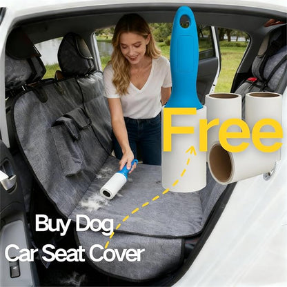 Waterproof Dog Back Seat Cover Protector, Scratch-Proof Non-Slip Dog Hammock for Cars Trucks SUV, Machine Washable Portable Pet Seat Cover, Gray with Lint Roller